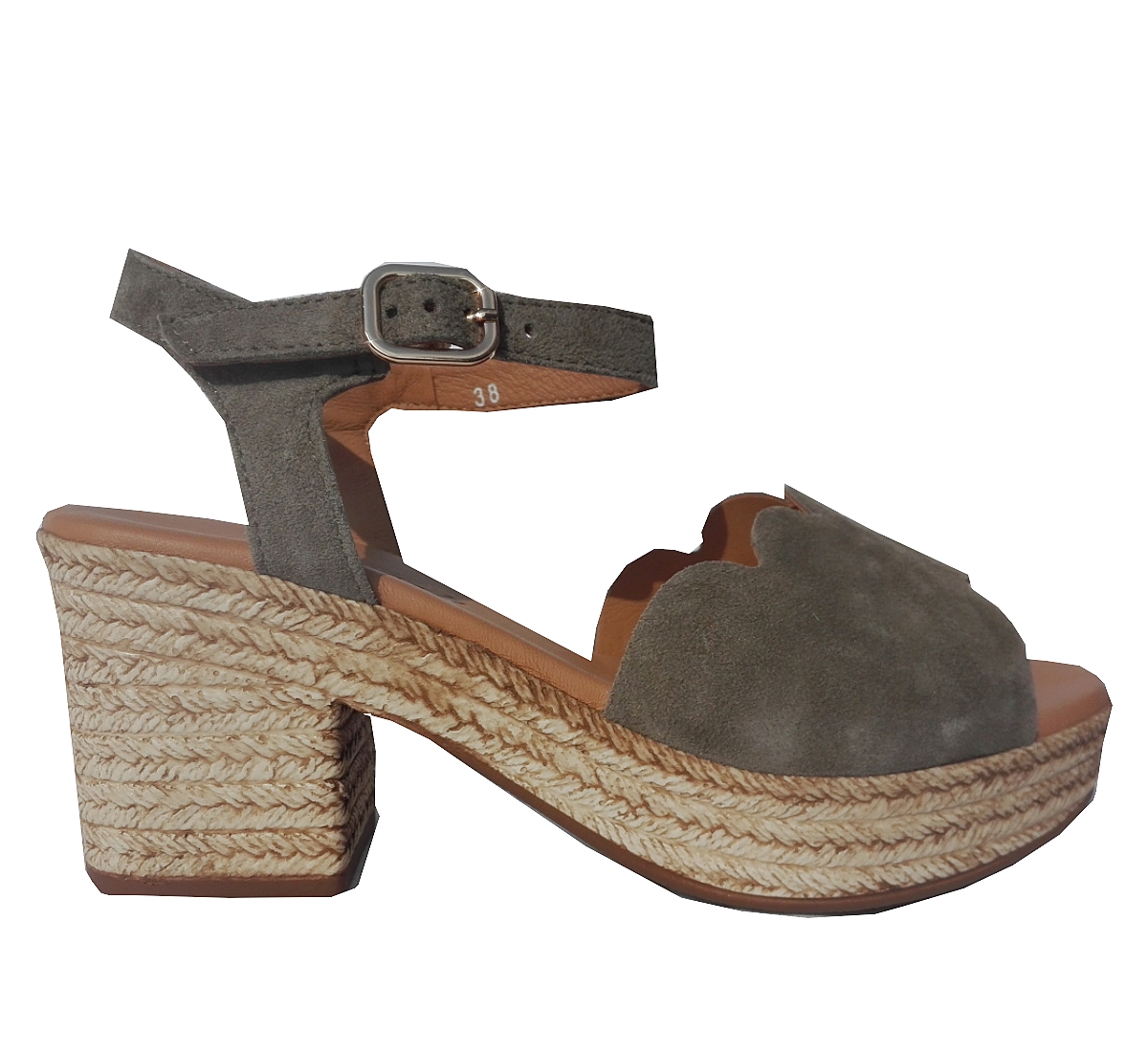 Sandale Nu-pieds cuir Aliwell  Femme Talon 7cm  Kaki